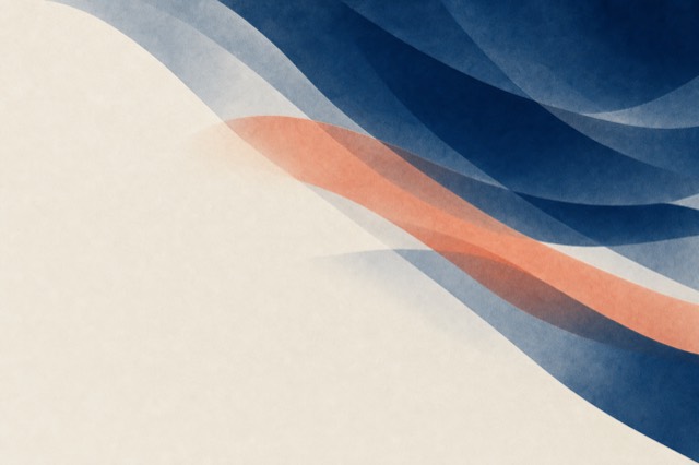 A coral seam cutting across deep blue, open cream below