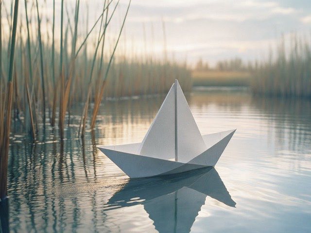 A paper boat on still water